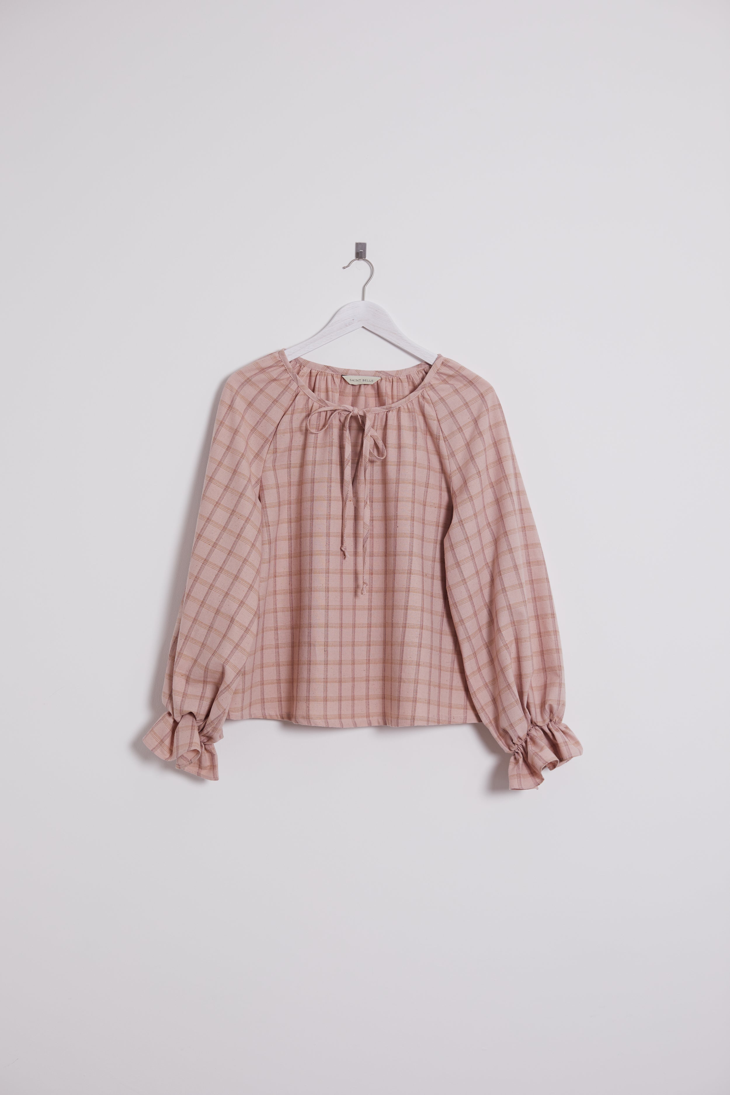 Estelle Blush Pink Check Organic Cotton Tie Top