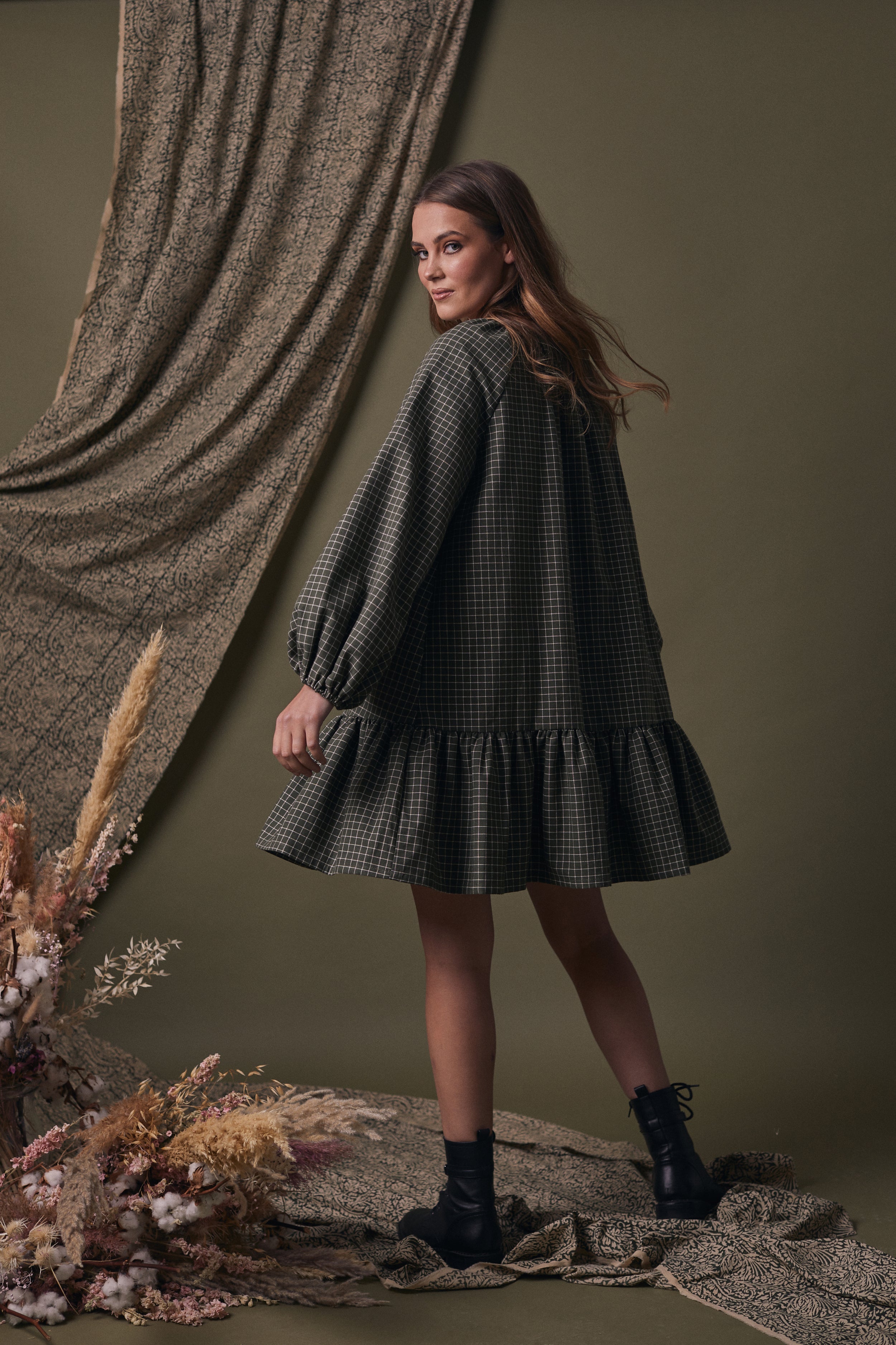 Noe Check Organic Cotton Smock Mini Dress