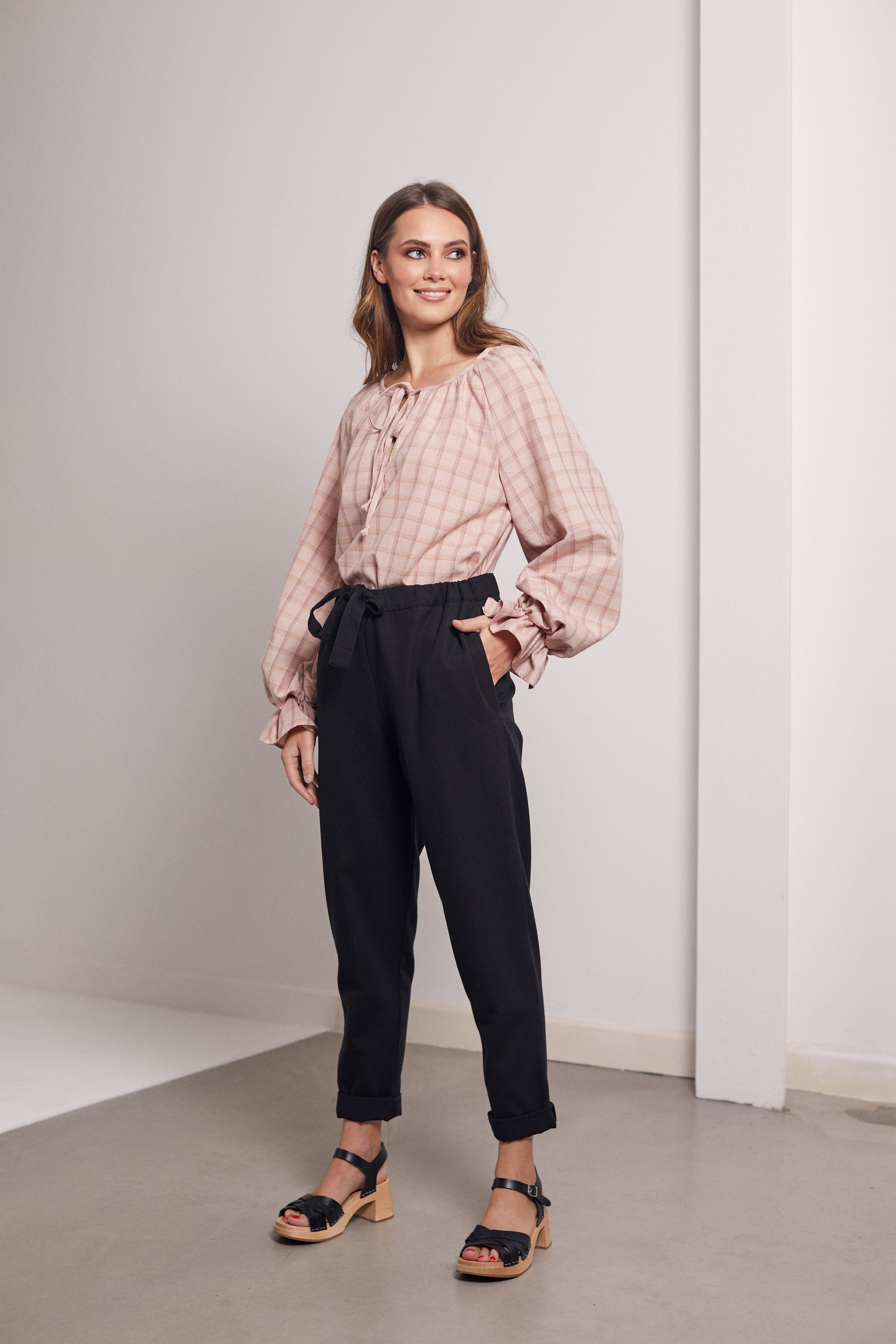 Estelle Blush Pink Check Organic Cotton Tie Top