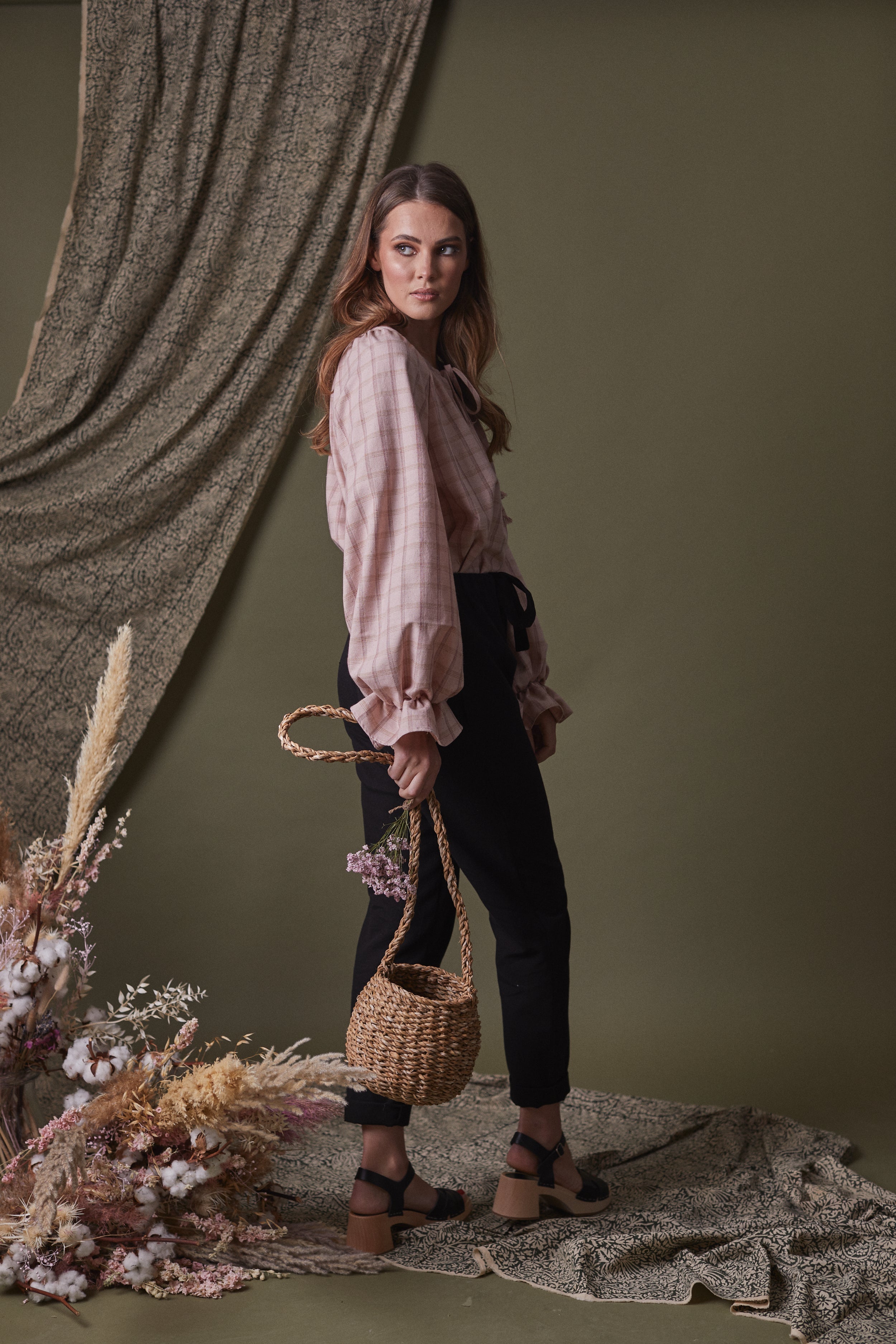 Estelle Blush Pink Check Organic Cotton Tie Top